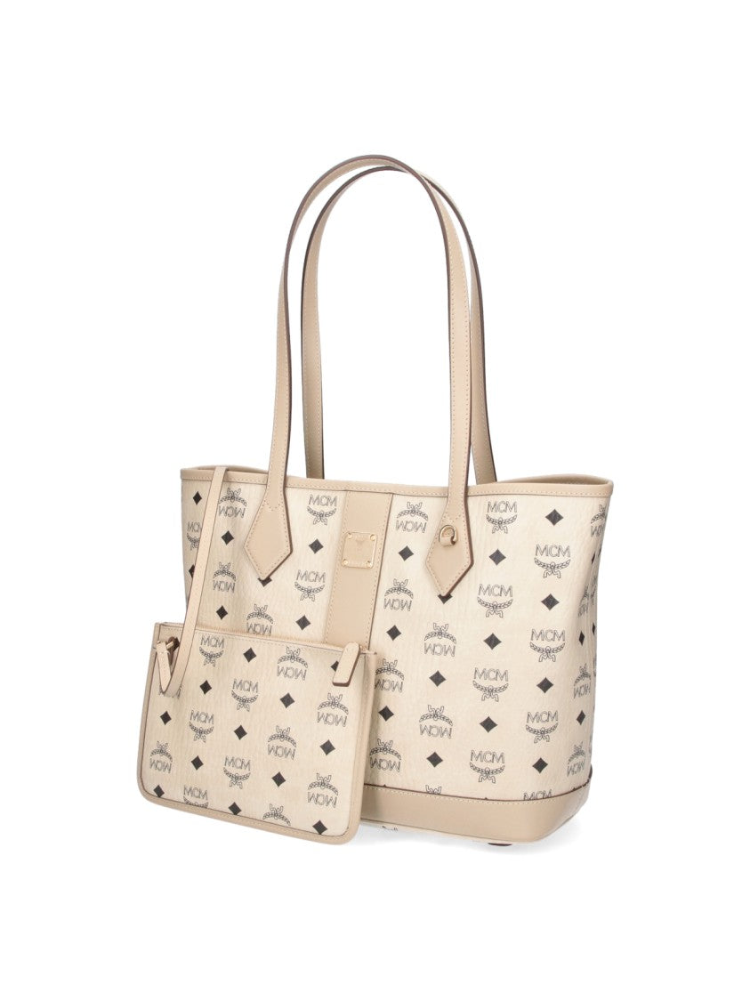 Mcm Structured Logo Print Tote Bag With Matching Pouch
