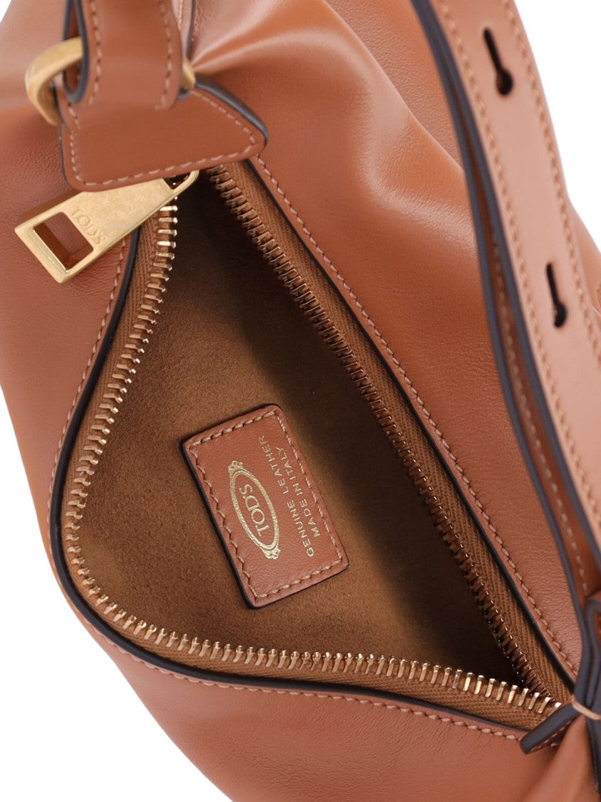 Tod's Brown Metal Dots Calfskin Shoulder Bag