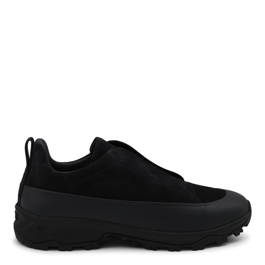 Zegna Monochromatic Black Rugged Sole Sneakers