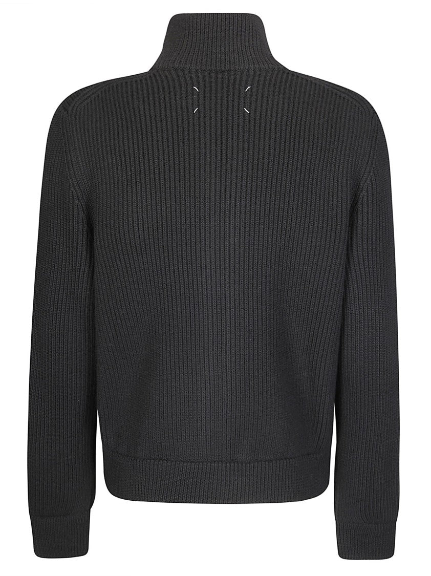 Maison Margiela Ribbed Knit Cardigan With High Neck And Double-Slider Zip