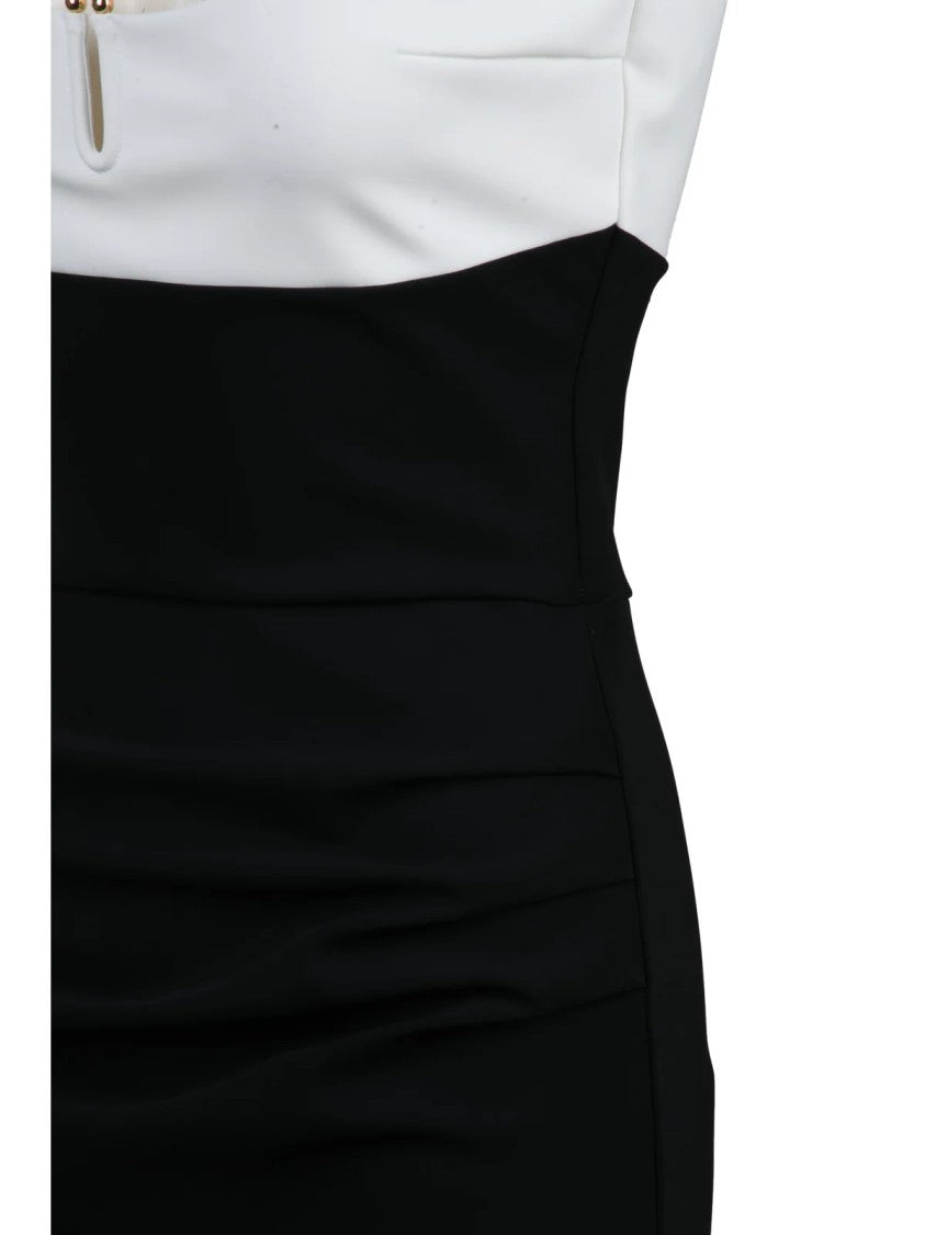 Chiara Boni Black/White Two-Tone Stretch Midi Dress
