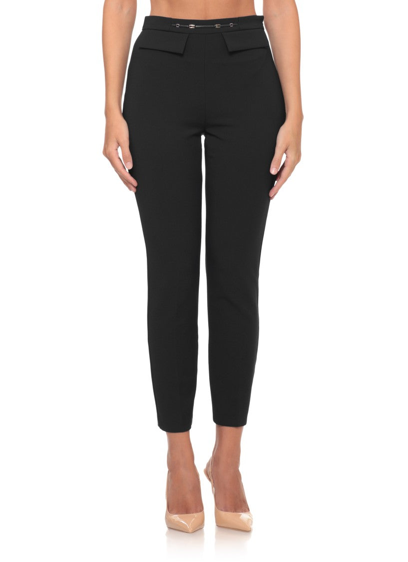 Elisabetta Franchi Cropped Slim-Fit Trousers With Decorative Waist Application
