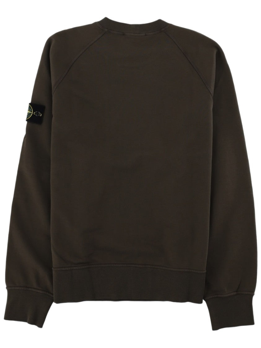 Stone Island Brown Crewneck Sweatshirt With Subtle Patch Logo