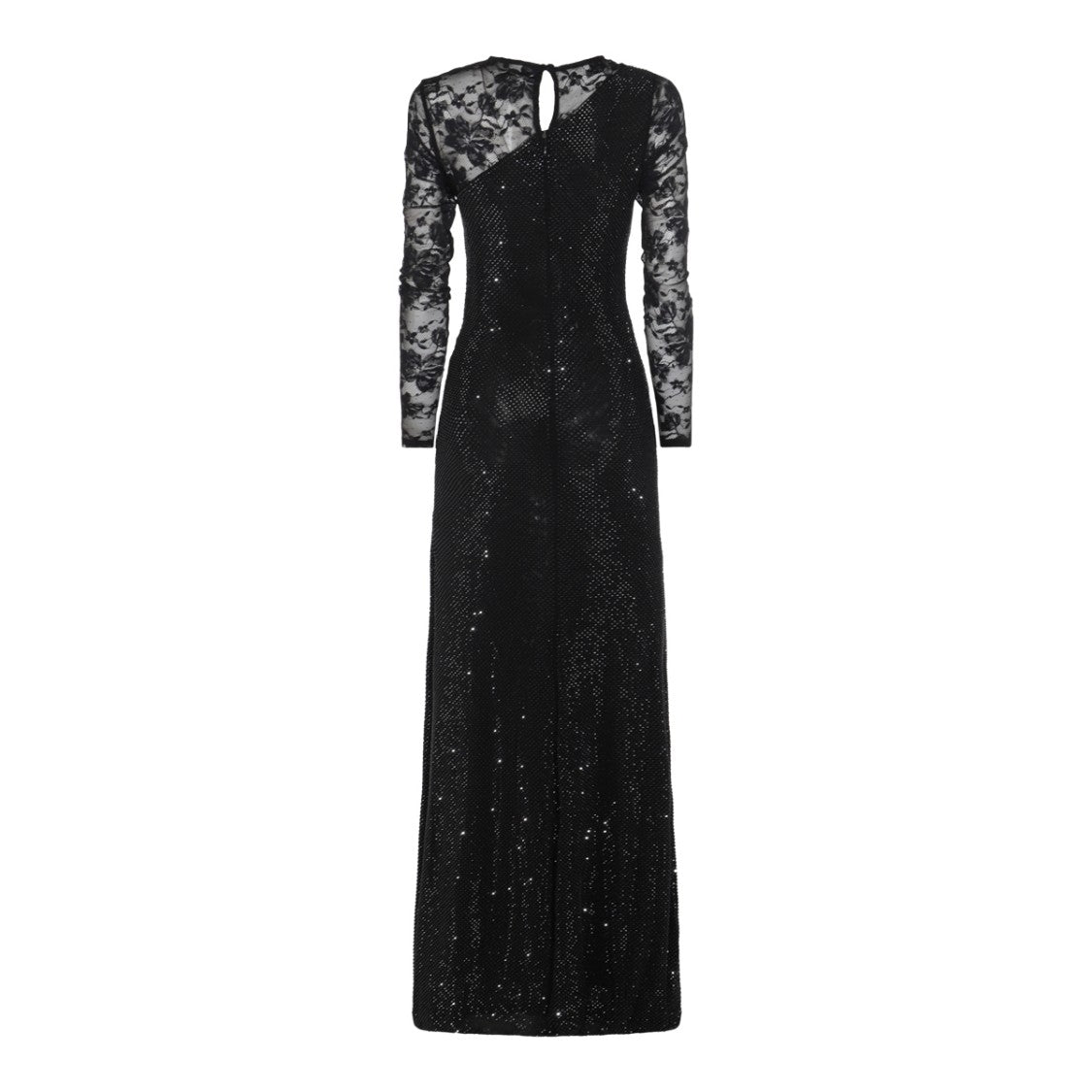 Self-Portrait Lace-Embossed Black Maxi Dress With Rhinestone Accents