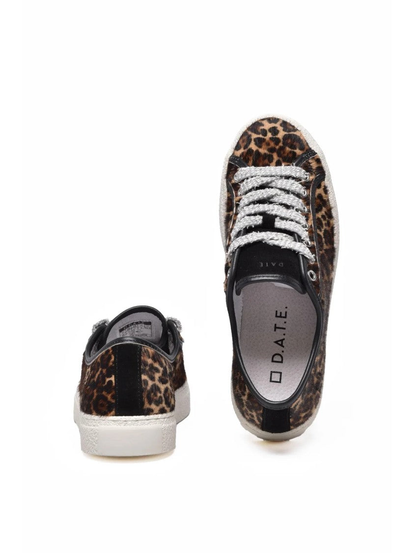D.A.T.E Leopard Pony-Effect Leather Sneakers