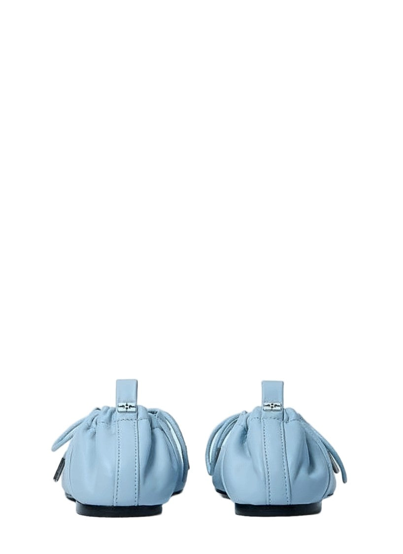 Ganni Ruched Slip-On Flats With Lace-Up Detail