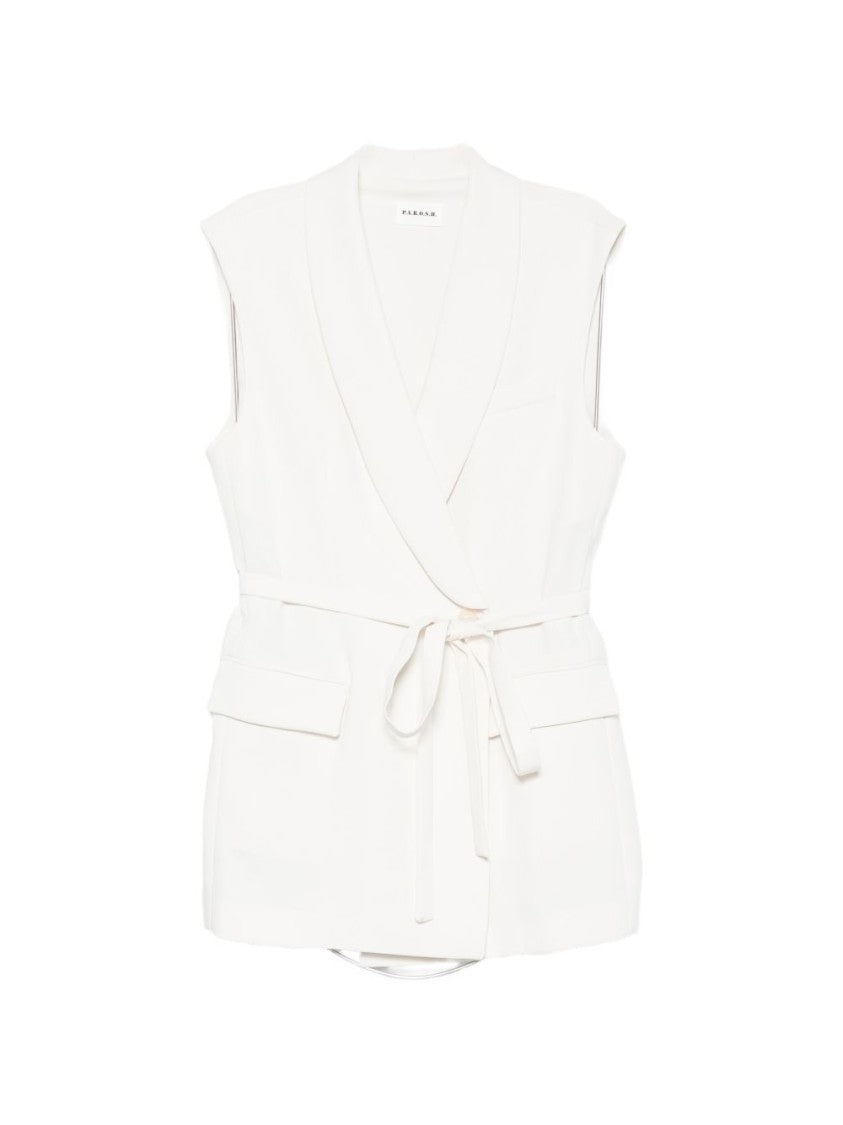 Parosh Double-Breasted Cady Vest With Removable Waist Belt