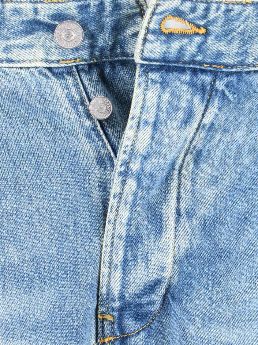 Diesel Light Blue Wide-Leg Cargo Jeans With Distressed Finish