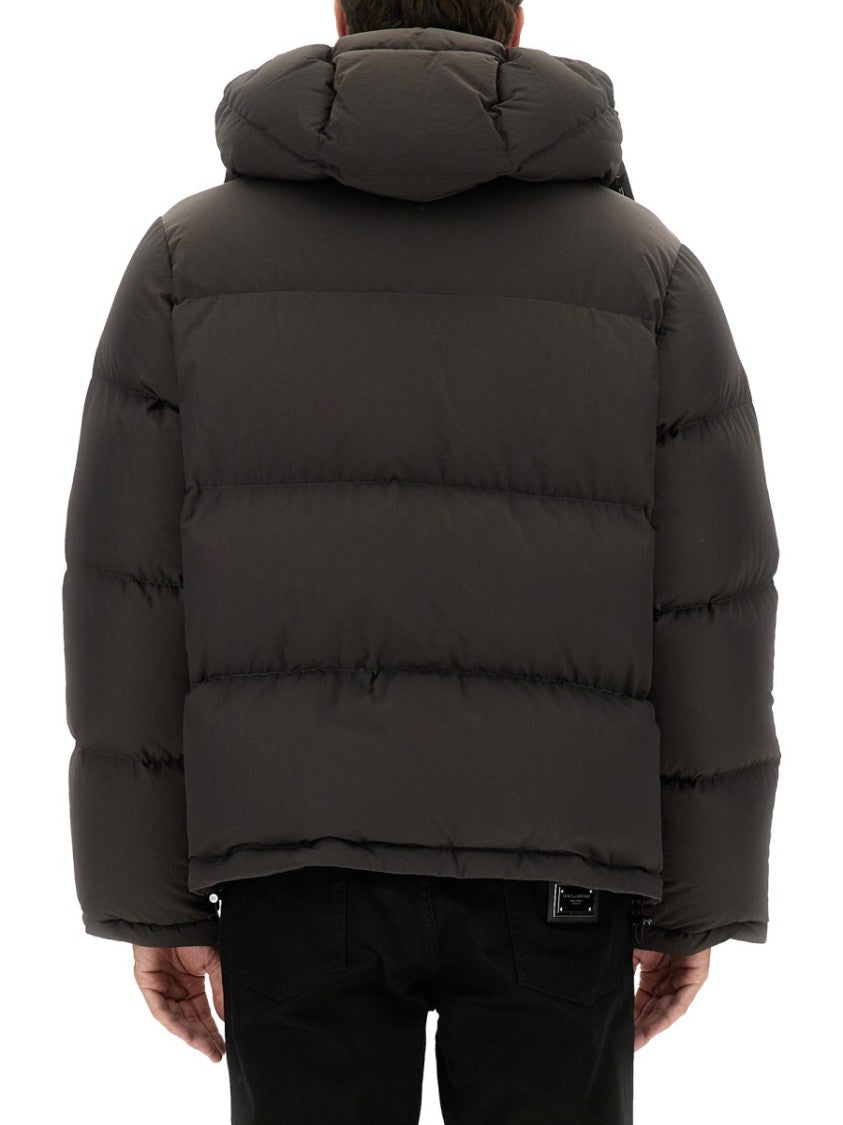 Dolce & Gabbana Boxy Black Padded Jacket With Detachable Hood