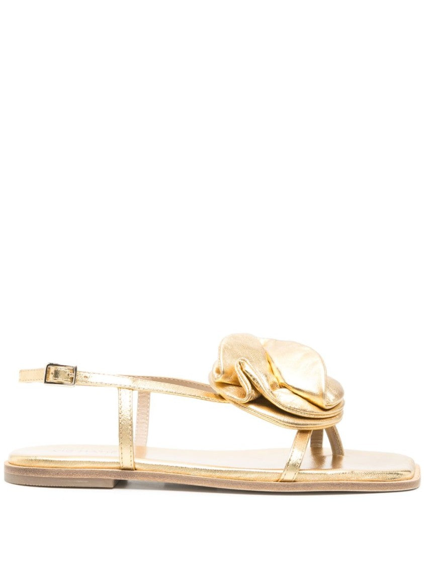 Vic Matié Gold-Tone Floral Appliqué Buckle Flat Sandals