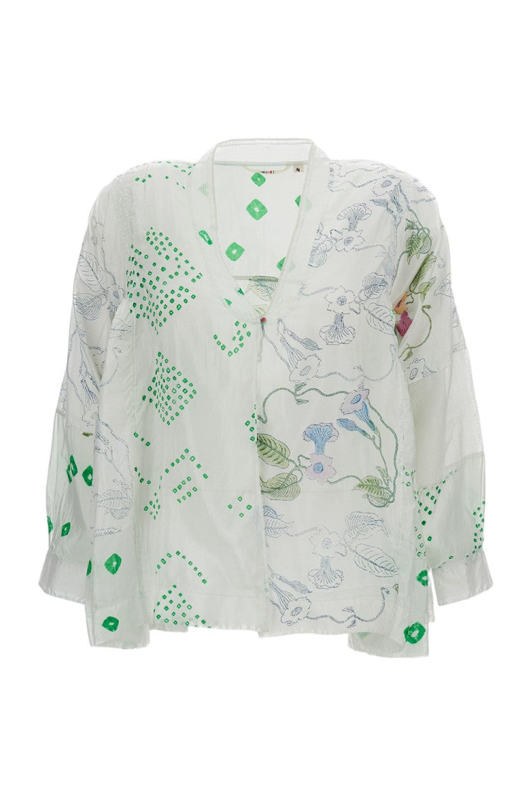 Injiri Floral Print Silk Shirt With Pleated Side Construction