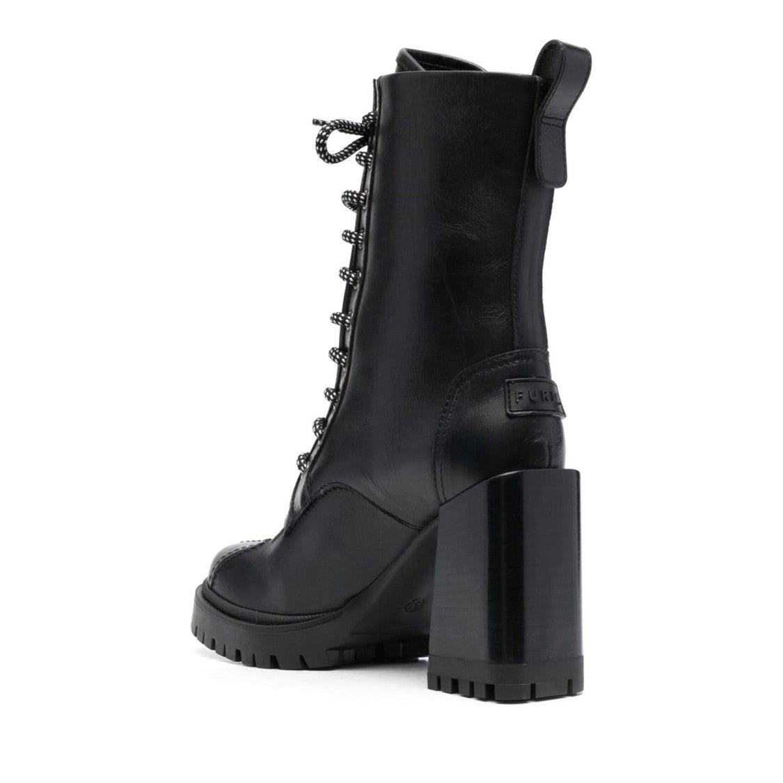 Furla Black Climb High Block Heel Hiking Leather Ankle Boots