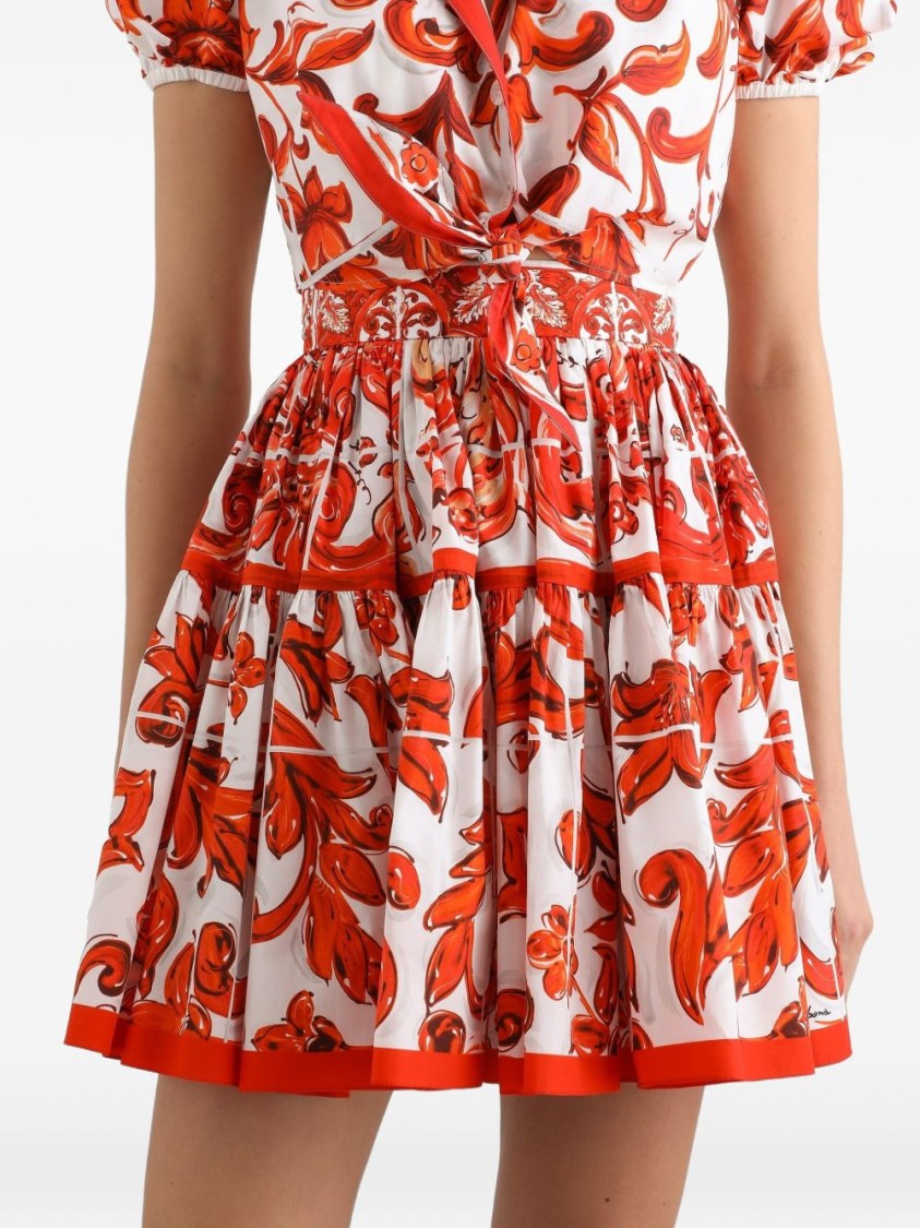 Dolce & Gabbana Multicolor Majolica-Print Printed Poplin Mini Skirt