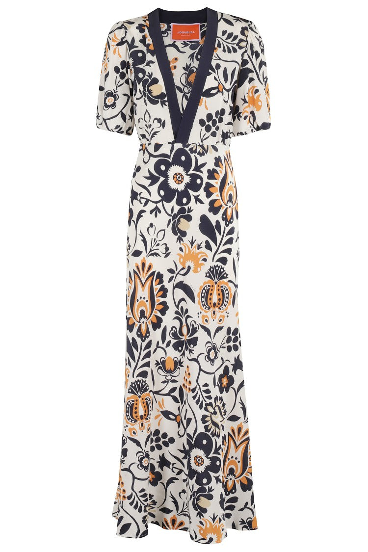 La Double J Floral Embroidered Crepe De Chine Marlene Dress