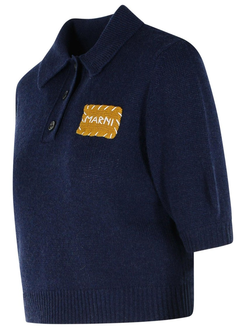 Marni Polo Sweater In Dark Blue Cashmere