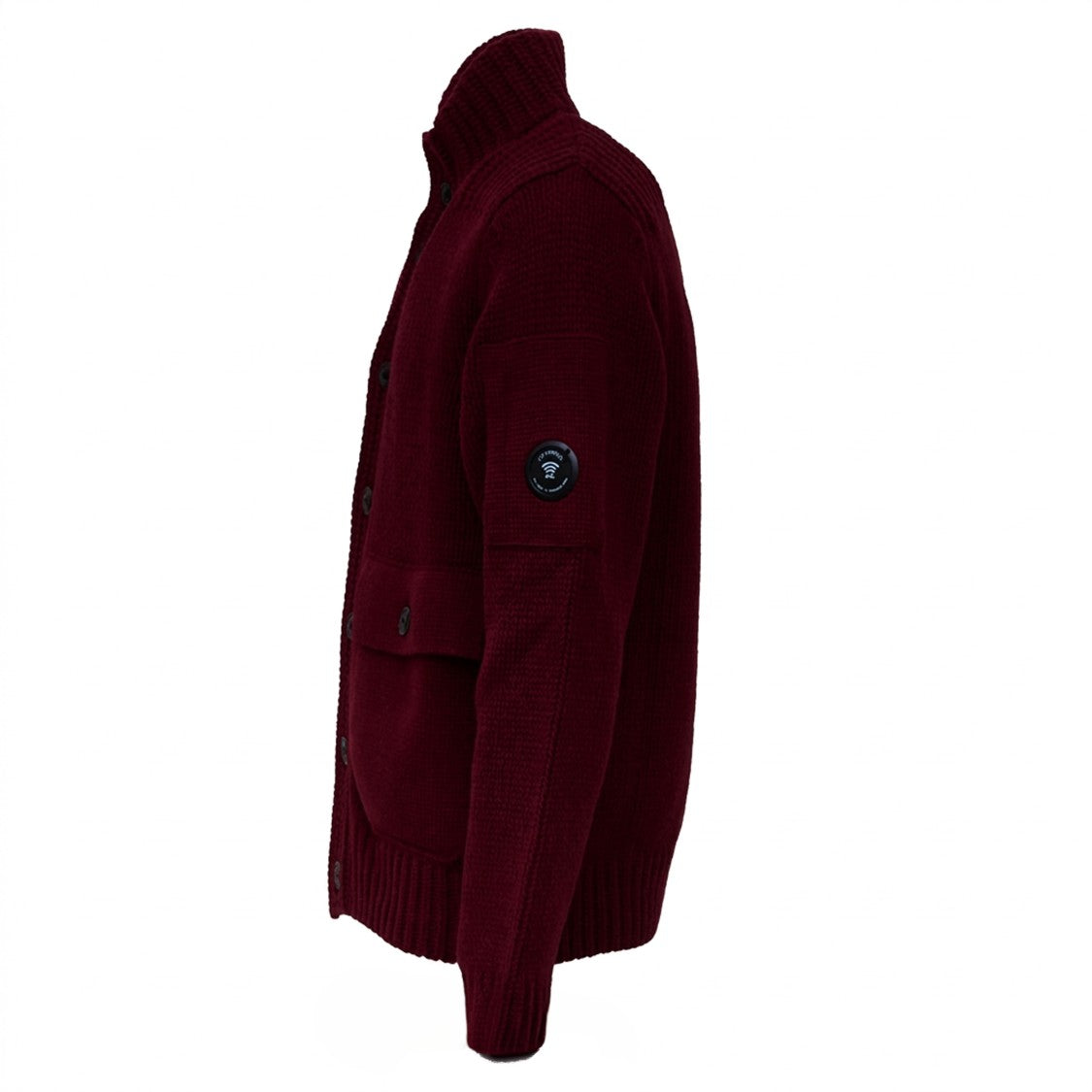 C.P. Company Burgundy Lambswool Button Lens Sweater With Contrast Stitching