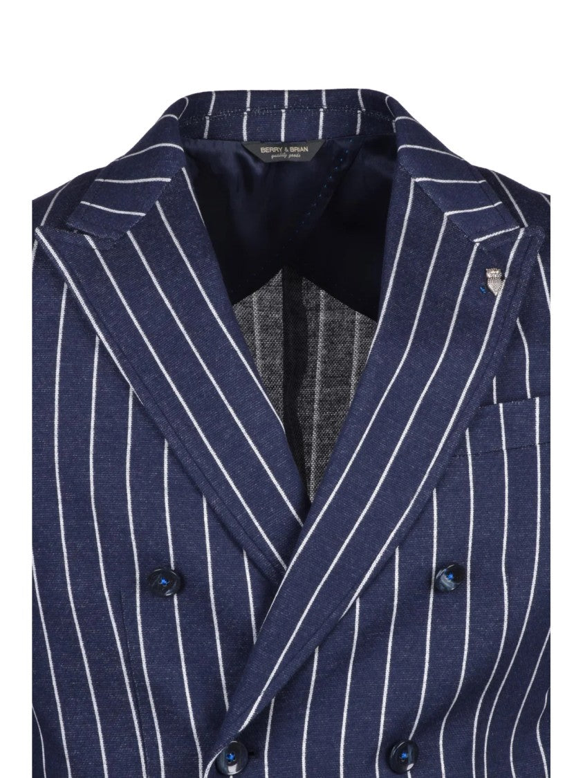 Berry & Brian Blue Cotton Polyester Men Blazer Jacket