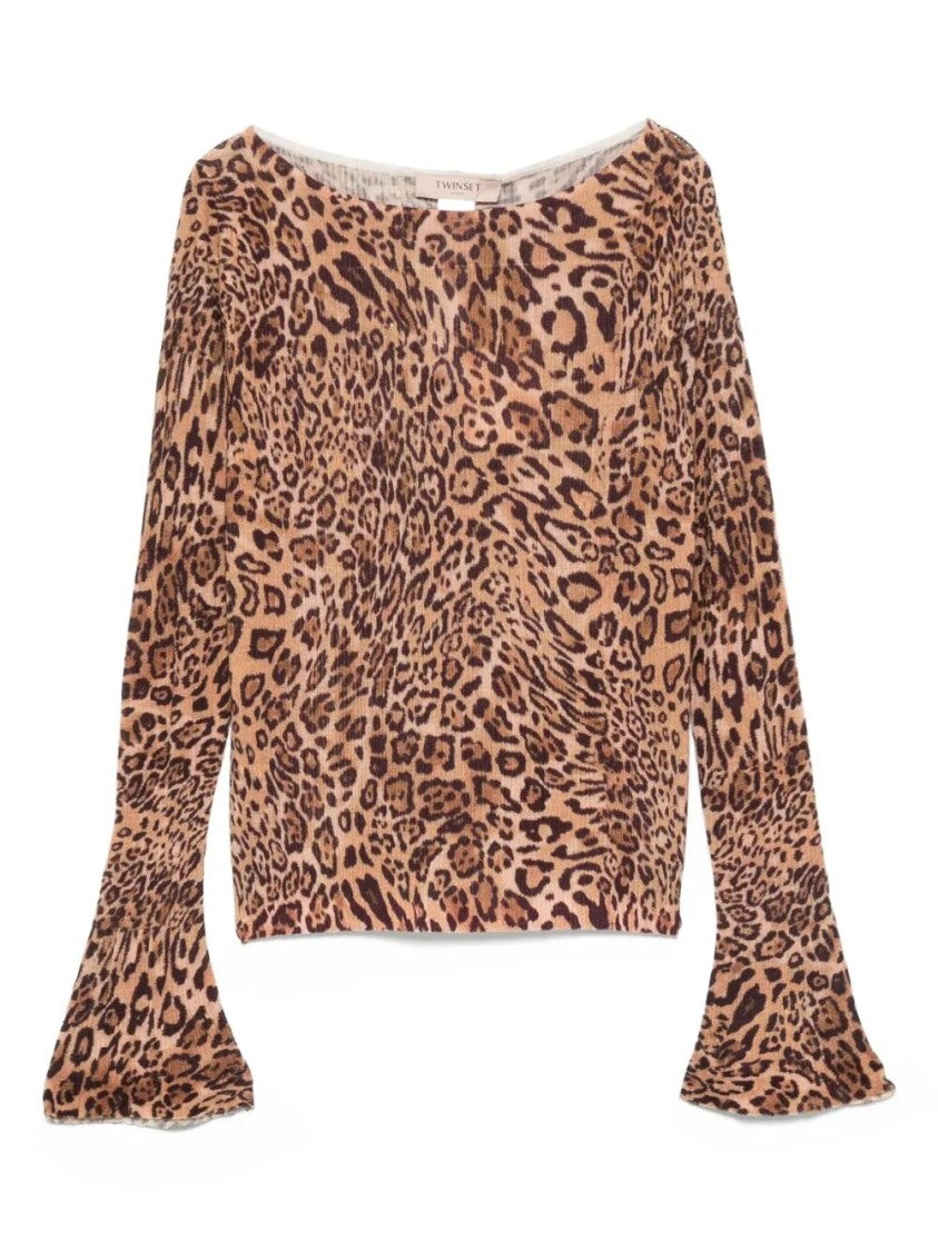 Twin-Set Leopard Print Wool Sweater