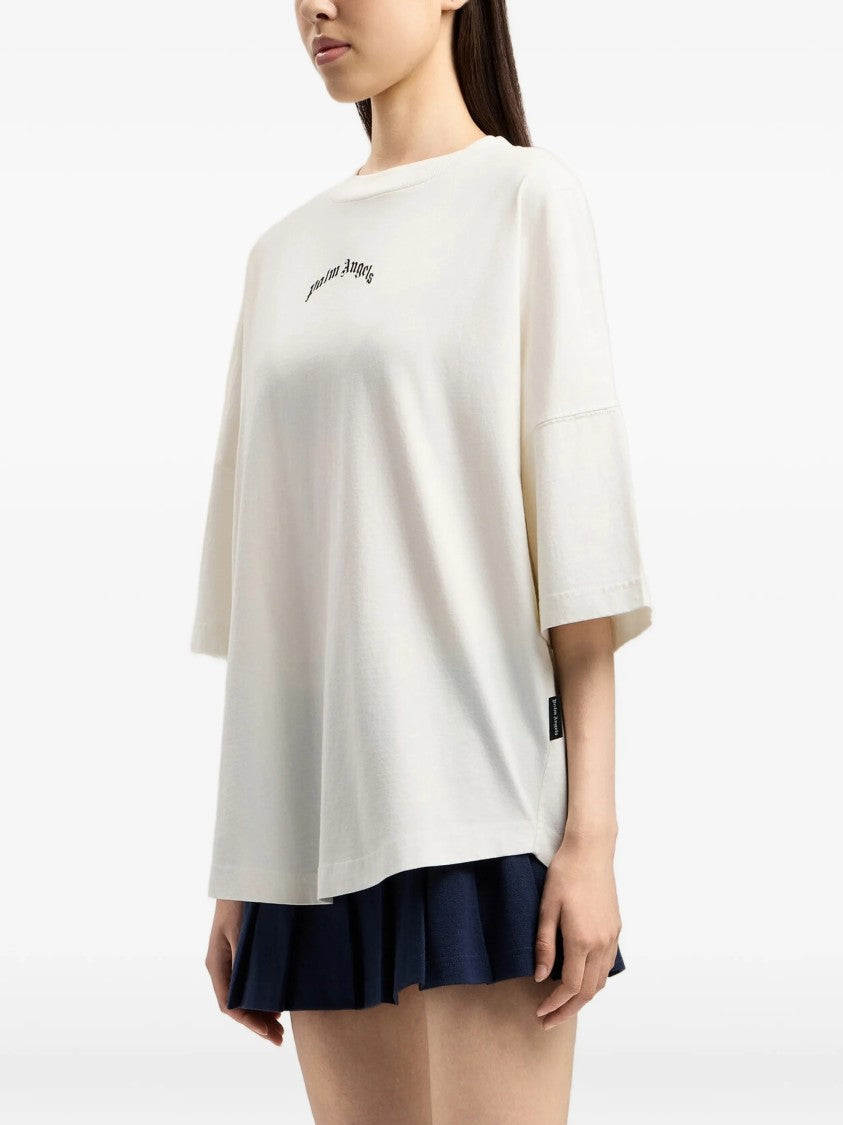 Palm Angels White Curved Logo Over Boxy Tee