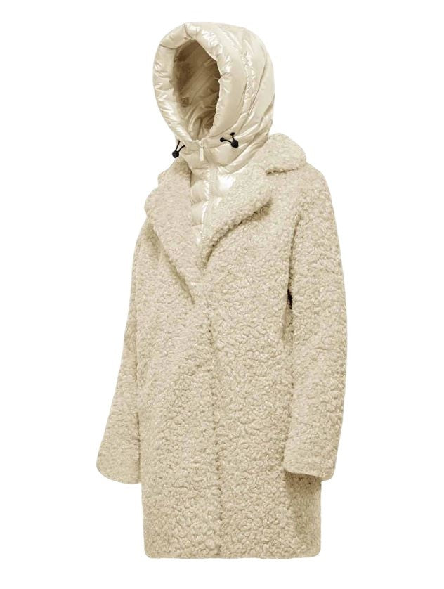 Bomboogie Women's Beige Teddy-Effect Coat With Padded Hood