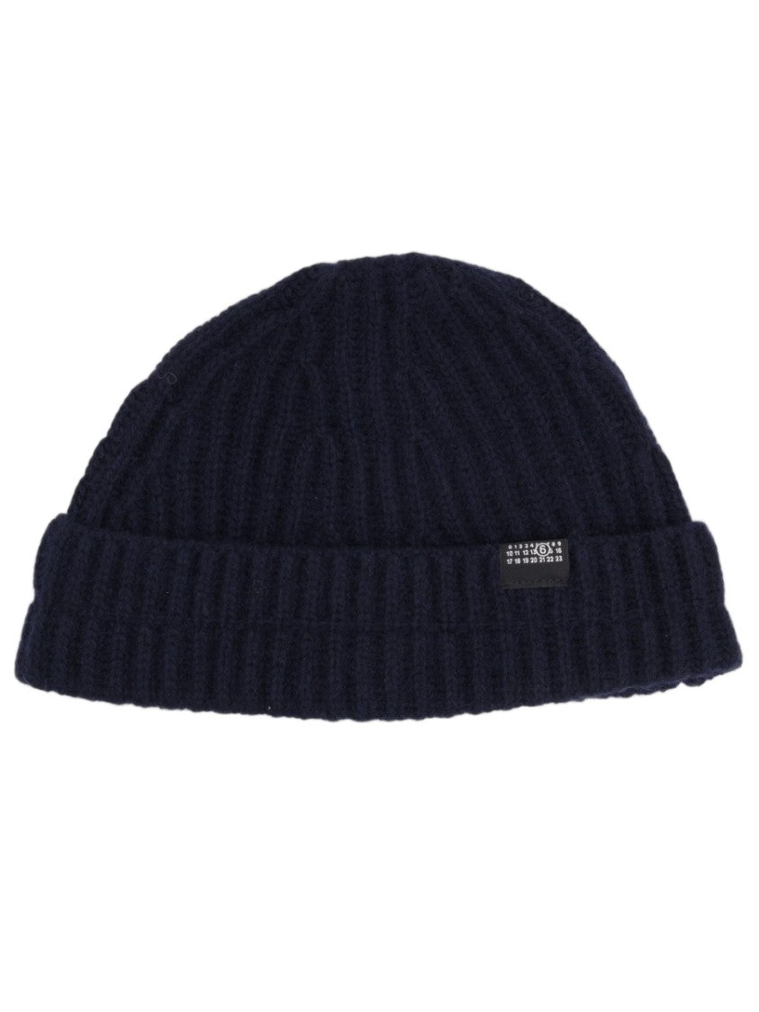 Mm6 By Maison Margiela Blue Ribbed Wool-Blend Beanie Hat