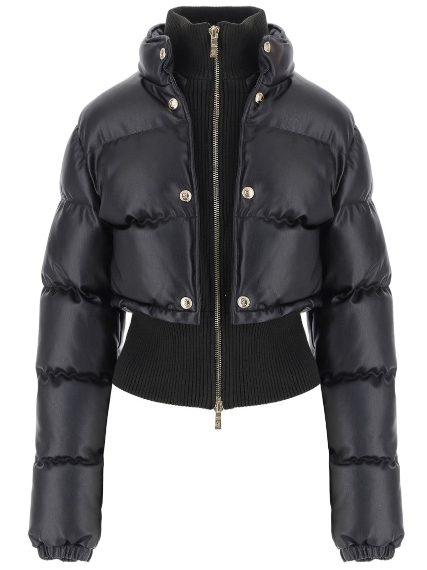 Just Cavalli Quilted Black Nylon Down Jacket With High Collar And Tapered Hem