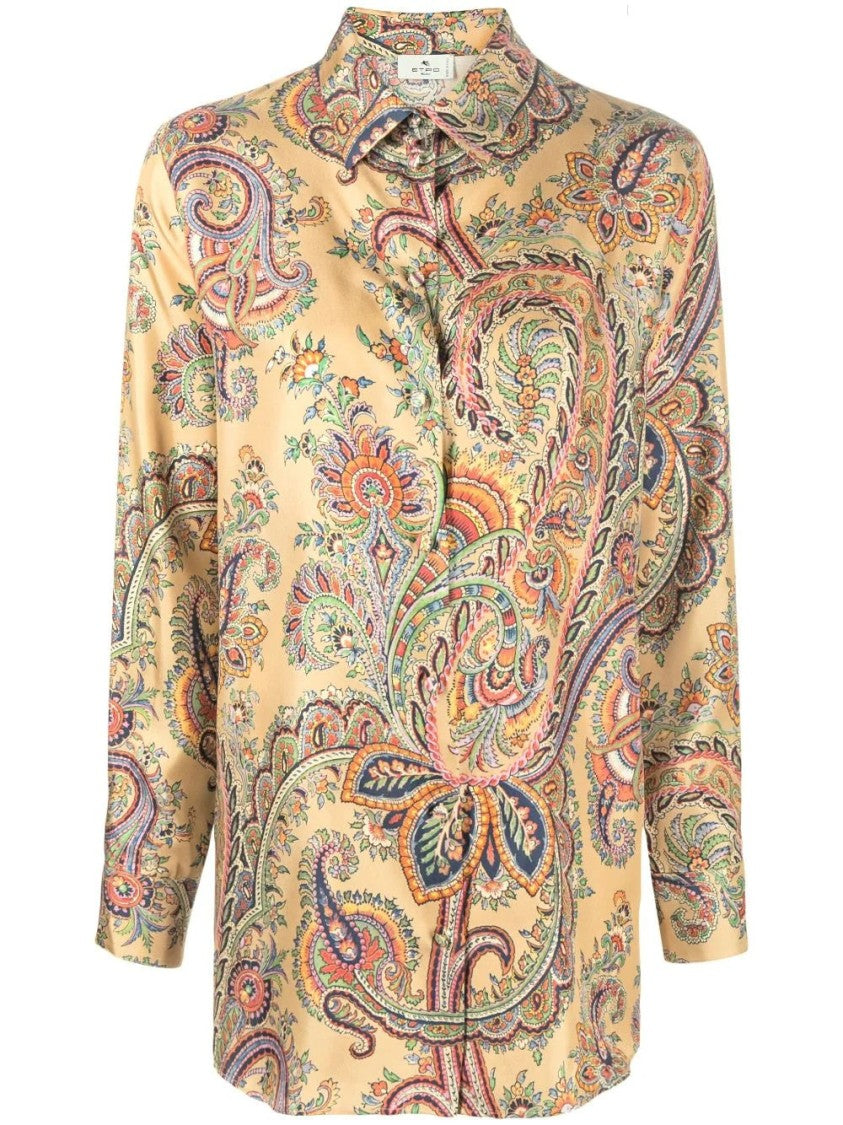 Etro Paisley Print Silk Top With Classic Collar