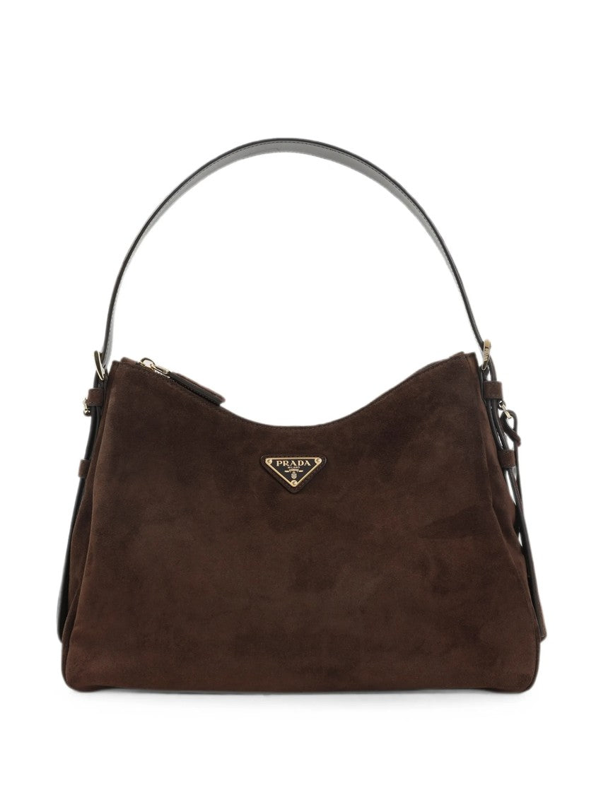 Prada Brown Suede Sacca Structured Shoulder Bag