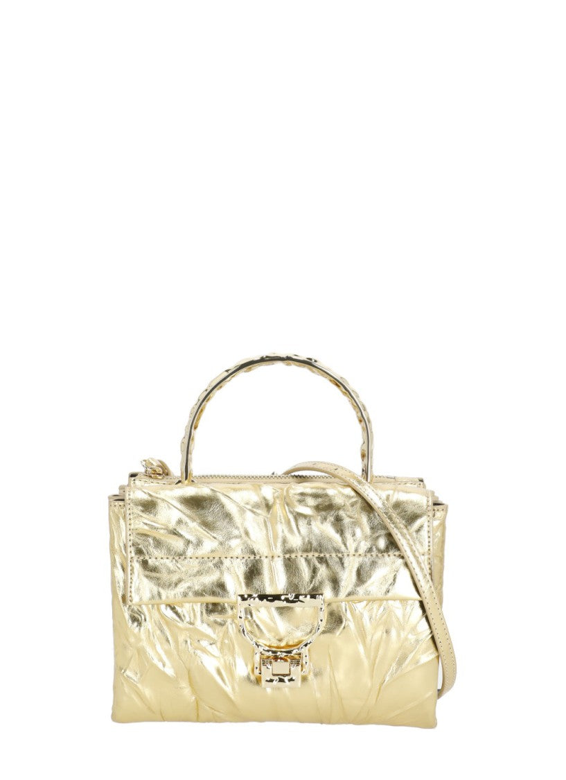 Coccinelle Droplet Bag In Shiny Gold Metallic Leather With Adjustable Strap