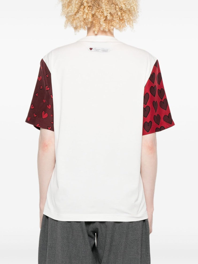 Lanvin White Heart Print Short Sleeve Top
