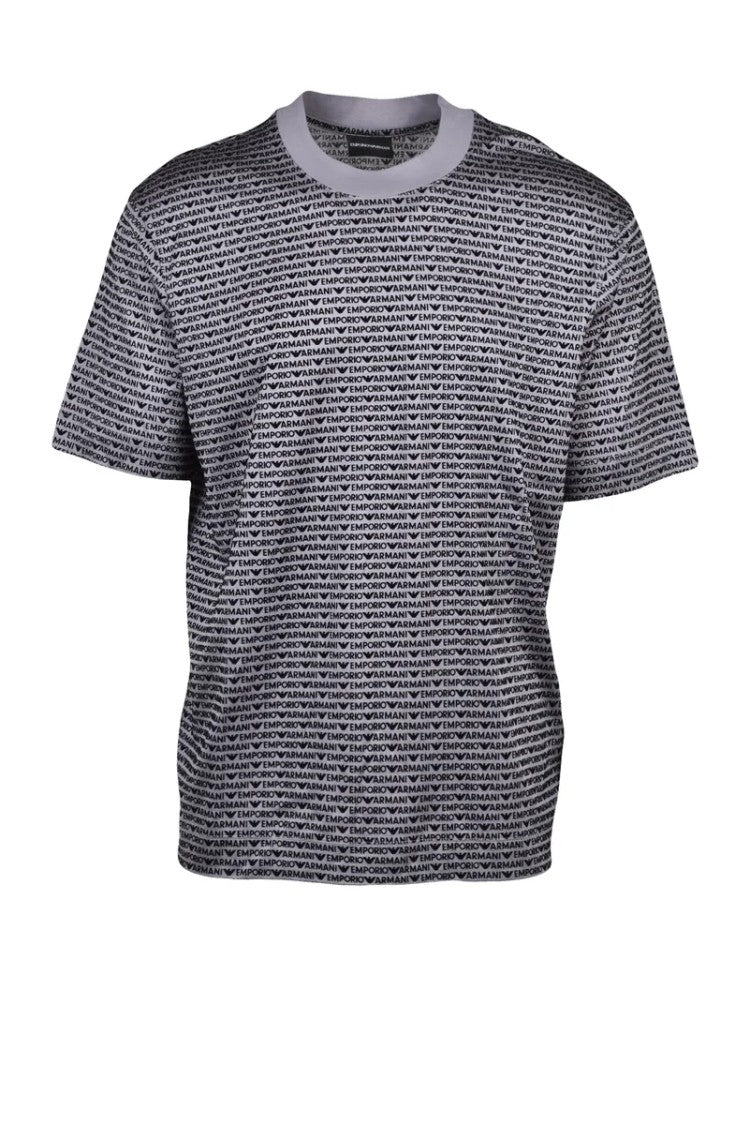 Emporio Armani Grey Textured Lyocell-Blend T-Shirt