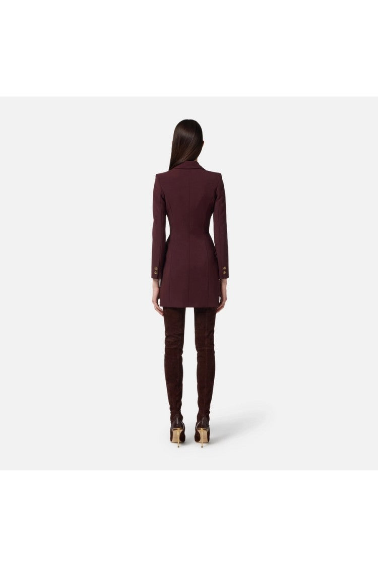 Elisabetta Franchi Merlot Double-Breasted Chain Accent Polyester-Blend Mini Dress