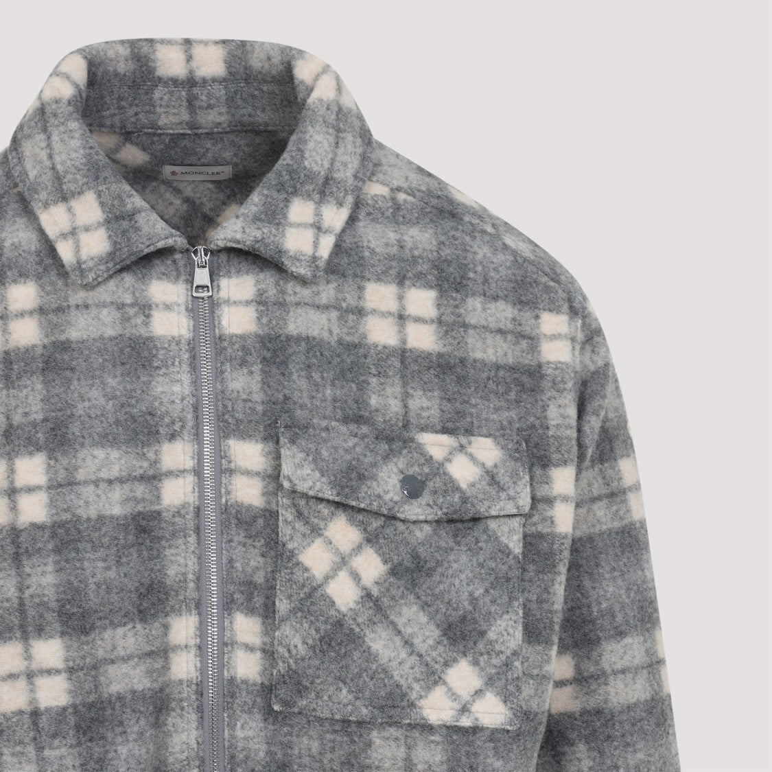 Moncler Plaid Zip-Up Shirt With Pointed Collar