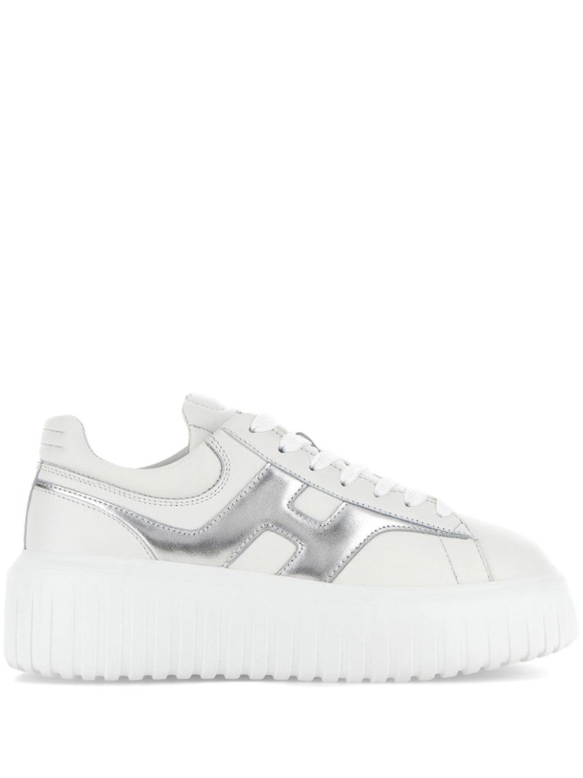 Hogan White Sneakers With Smooth Upper And Metallic Accent