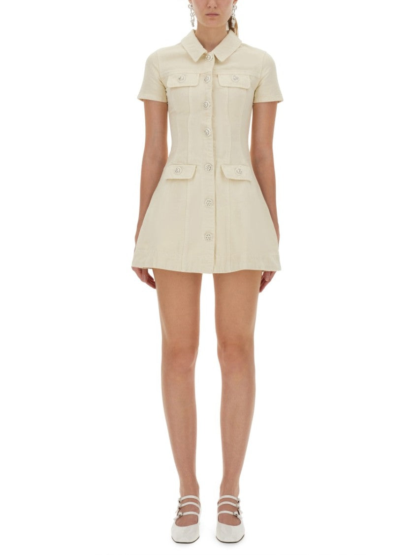 Self-Portrait Fitted Cotton Mini Dress With Classic Collar