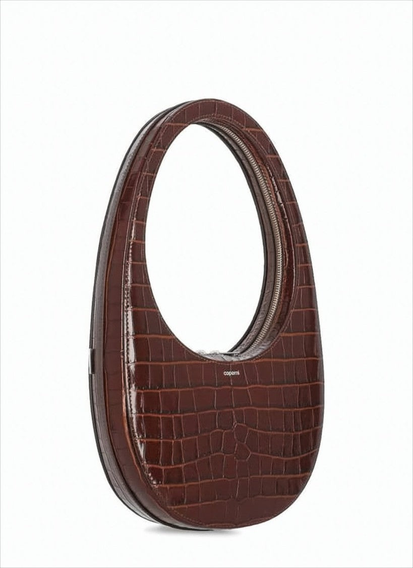 Coperni Crescent-Shaped Crocodile-Embossed Leather Tote Bag