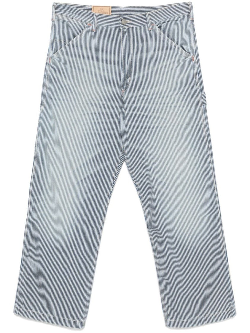 Polo Ralph Lauren Indigo Striped Dungaree-Fit Trousers In Cotton Twill