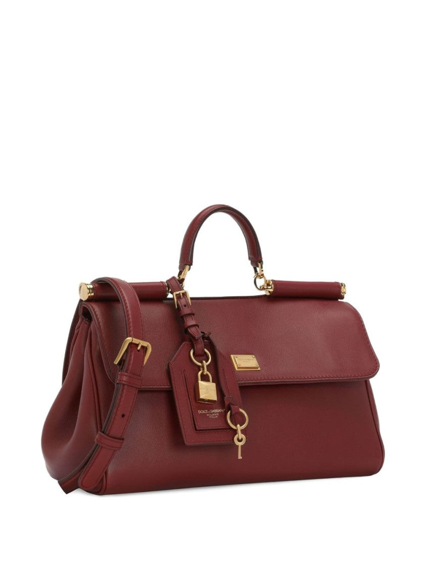 Dolce & Gabbana Structured Bordeaux Leather Handbag With Decorative Charm