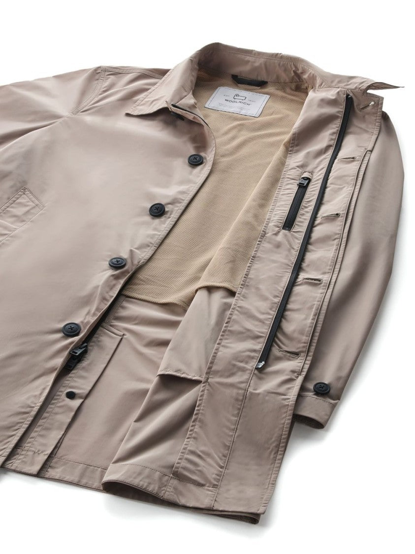 Woolrich Beige Appliqué Logo Car Coat