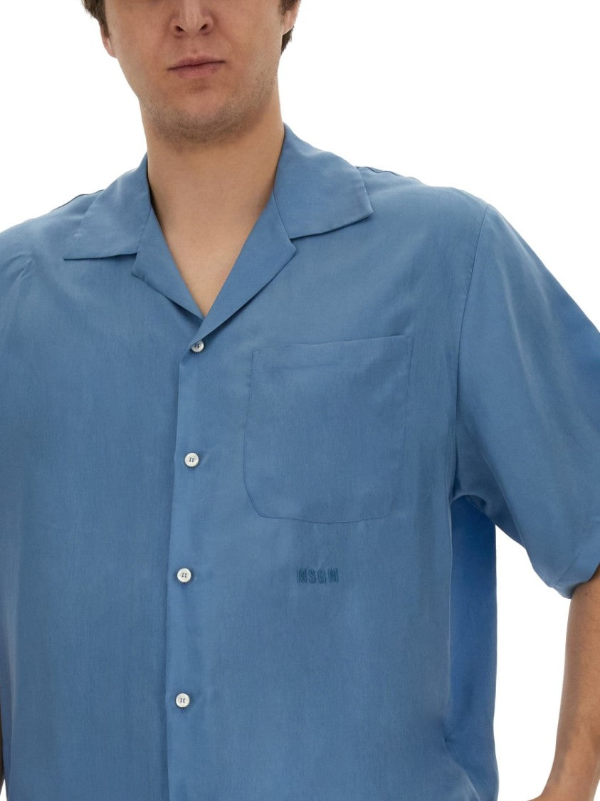 Msgm Cupro Shirt With Relaxed Fit And Classic Collar