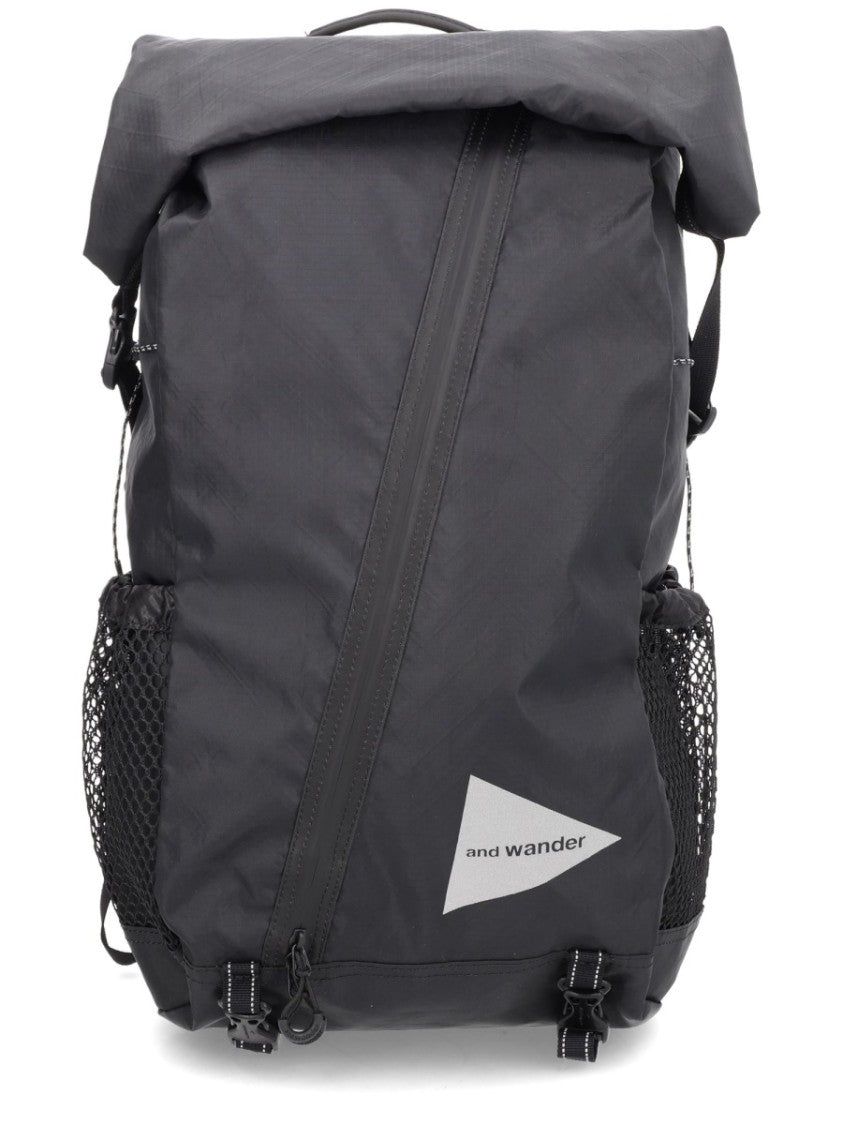 And Wander Black Polyester Ecopack Roll-Top Backpack