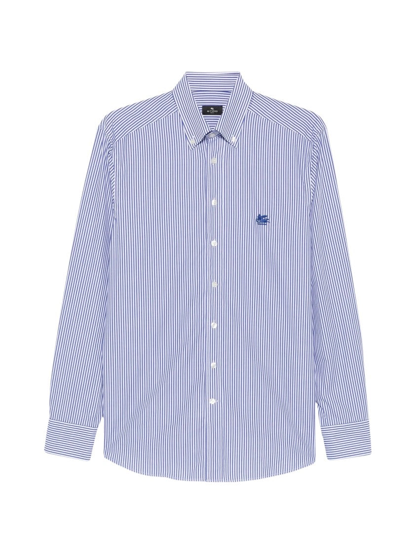 Etro Vertical Striped Button-Down Shirt With Embroidered Logo