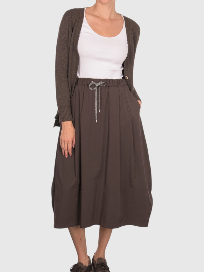 Gran Sasso Balloon Nylon Midi Skirt With Lurex Drawstring