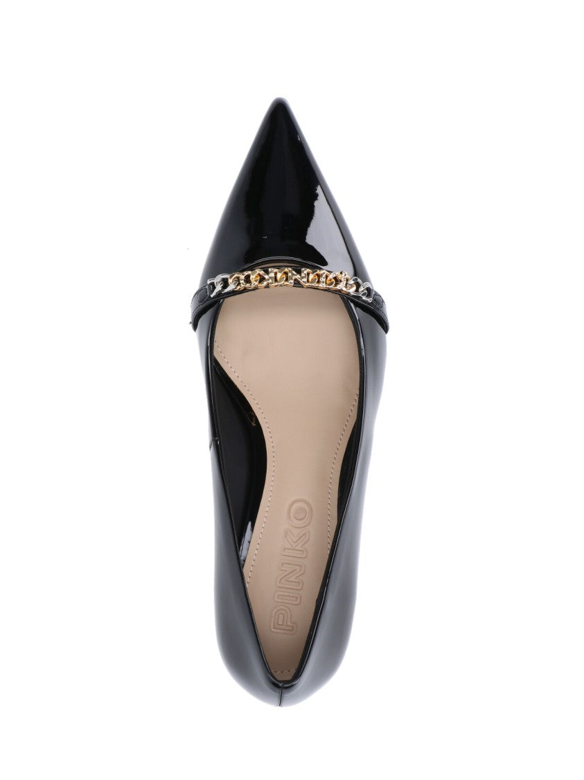 Pinko Glossy Black Patent Pointed-Toe Pumps With Chain Detail