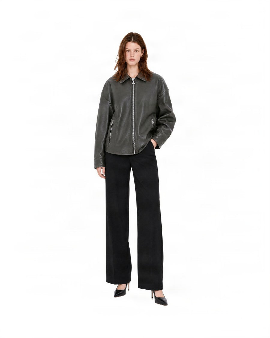 Patrizia Pepe Cropped Leather-Effect Classic Collar Jacket
