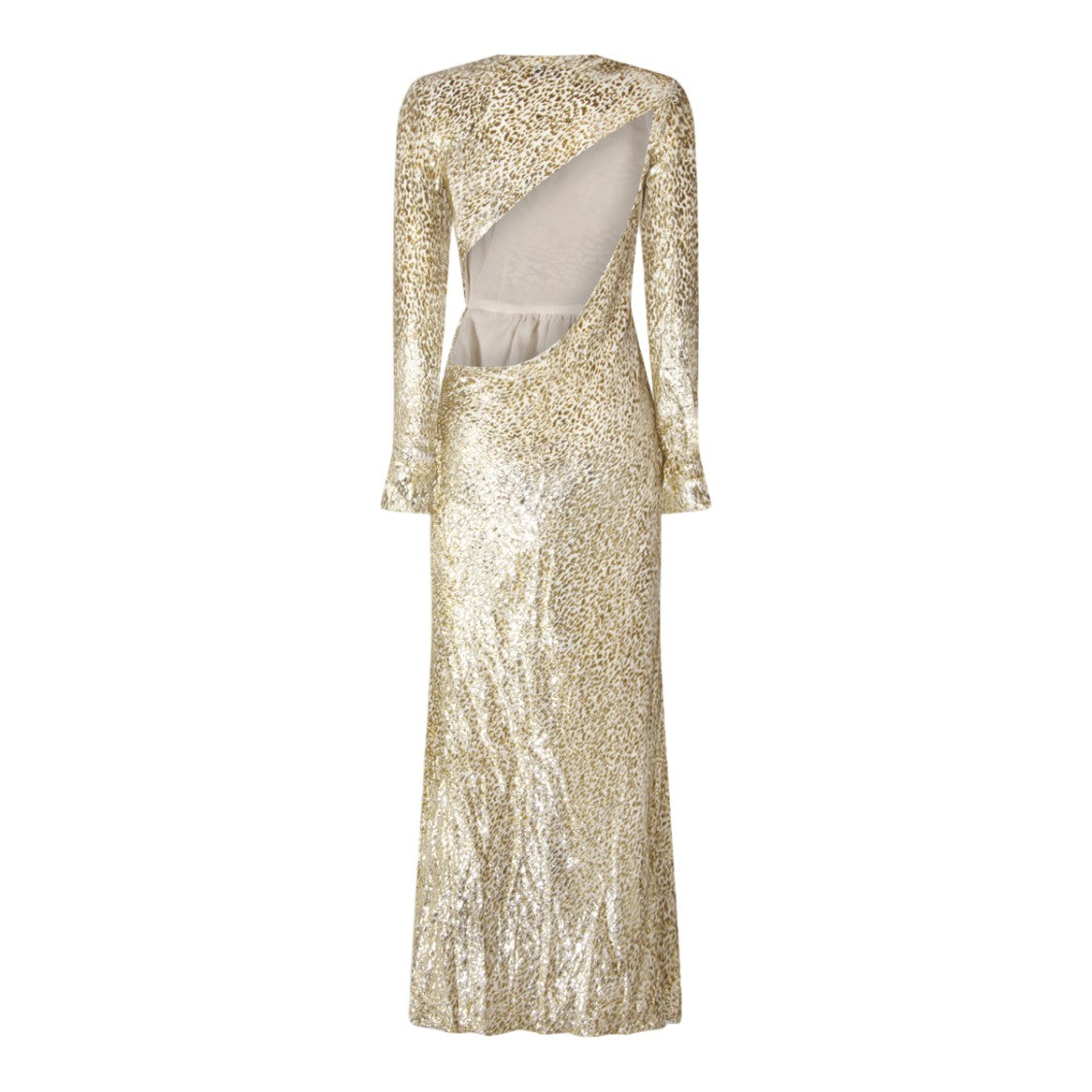 Self-Portrait Floor-Length Gold Sequin Dress With Animal Print