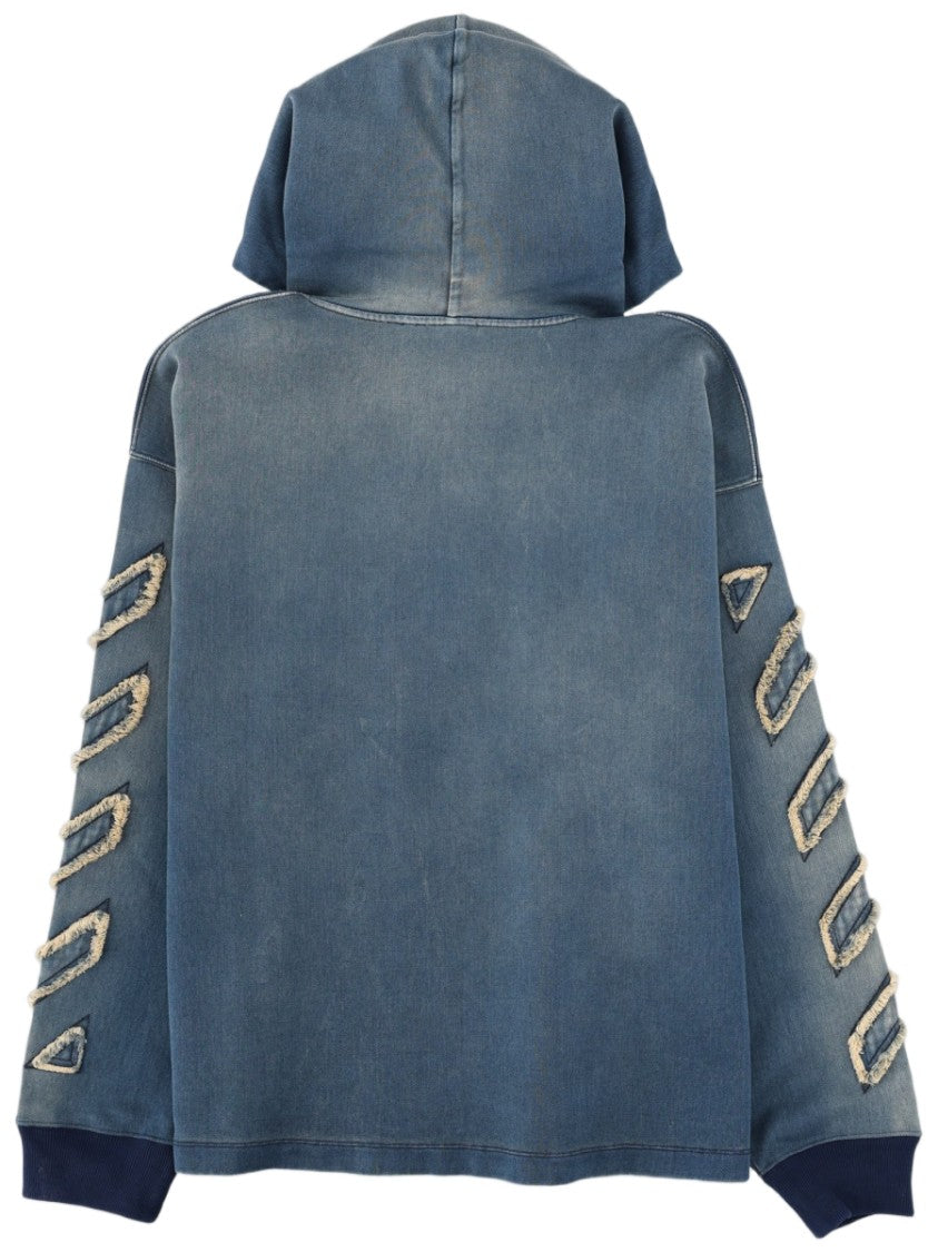 Off-White Diag Cotton Frayed Denim Hoodie