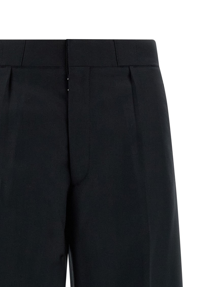 Maison Margiela Wide Leg Herringbone Trousers With Trompe L'oeil Crease