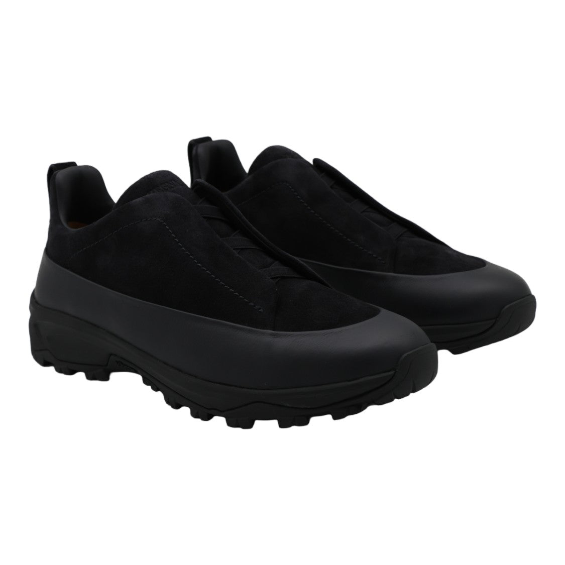 Zegna Matte Black Rugged Sole Slip-On Sneakers