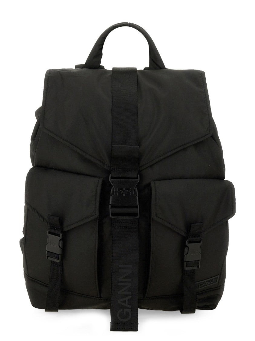 Ganni Black Backpack With Flap Closure